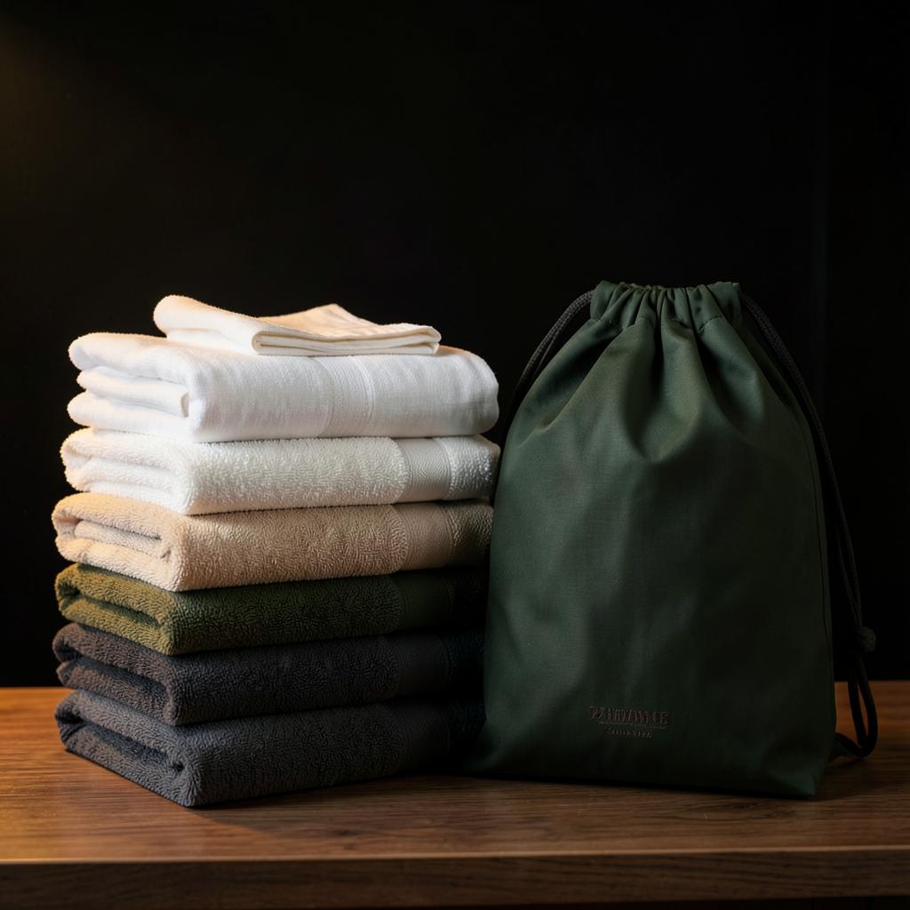 Neatly folded fresh laundry with City Laundry bag
